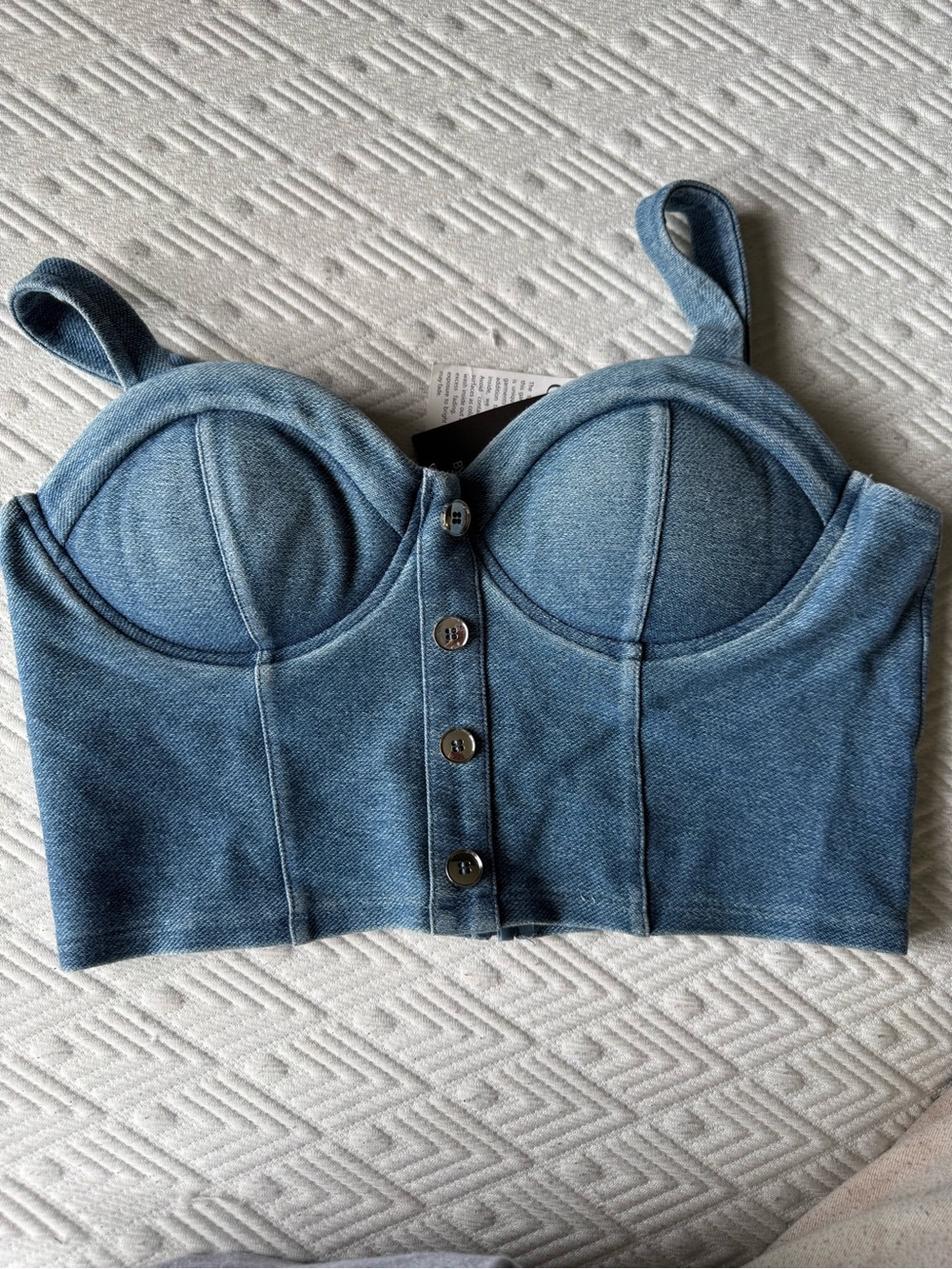 G by Guess Light Blue Denim Bustier Crop Top - Picture 2 of 5